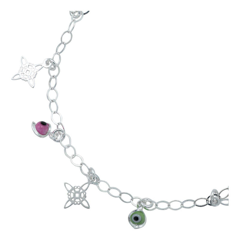 Pulsera Ajustable Nudo Bruja Ojo Turco Colgante Plata S925