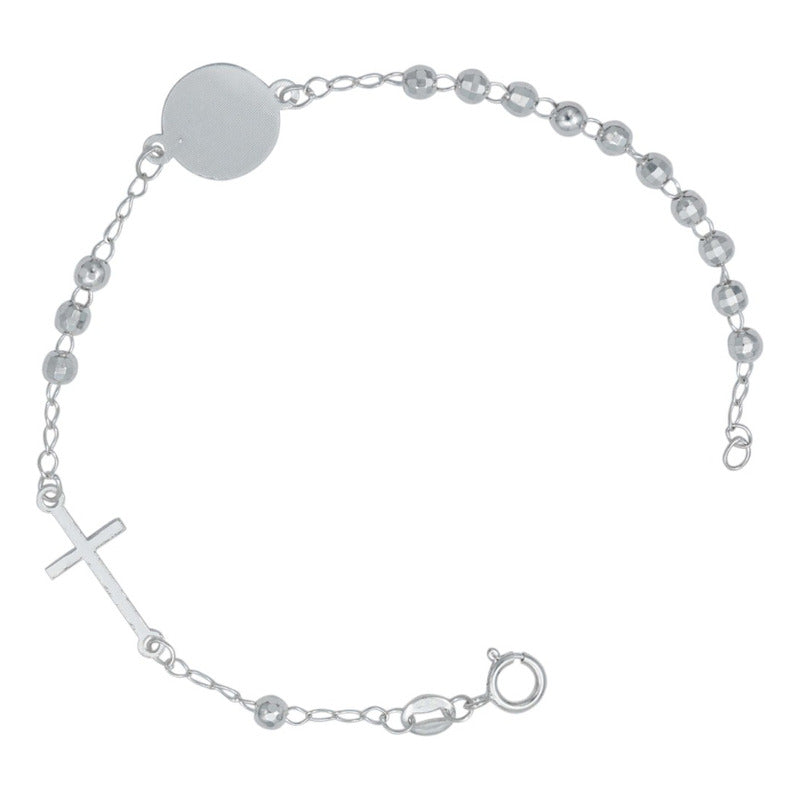 Pulsera Para Niños Niñas Virgen Cruz Bolitas Plata 925
