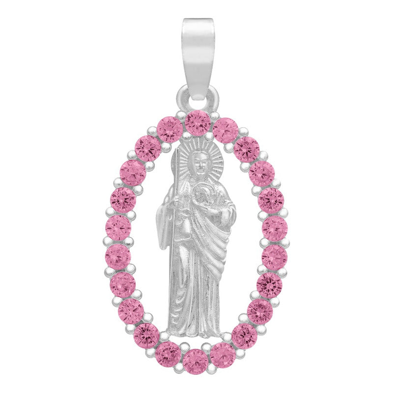 Dije San Judas Liso Borde Zirconias Unisex Plata 925 2.7 Cm
