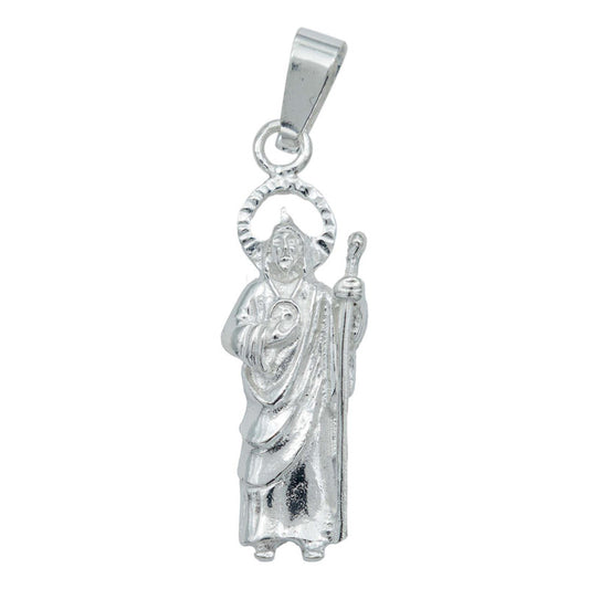 Dije San Judas Tadeo Mediano Liso Plata Solida Ley 925 Plateado 4 Cm X 1.1 Cm