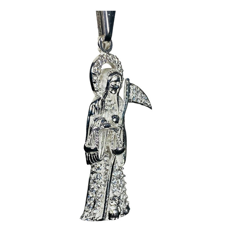 Dije Santa Muerte Con Zirconias En Plata Solida 925 4.5 Cm Plateado