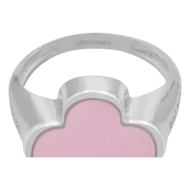 Anillo Grande Hombre Mujer Trebol Esmaltado Resina Plata 925 Rosa 8