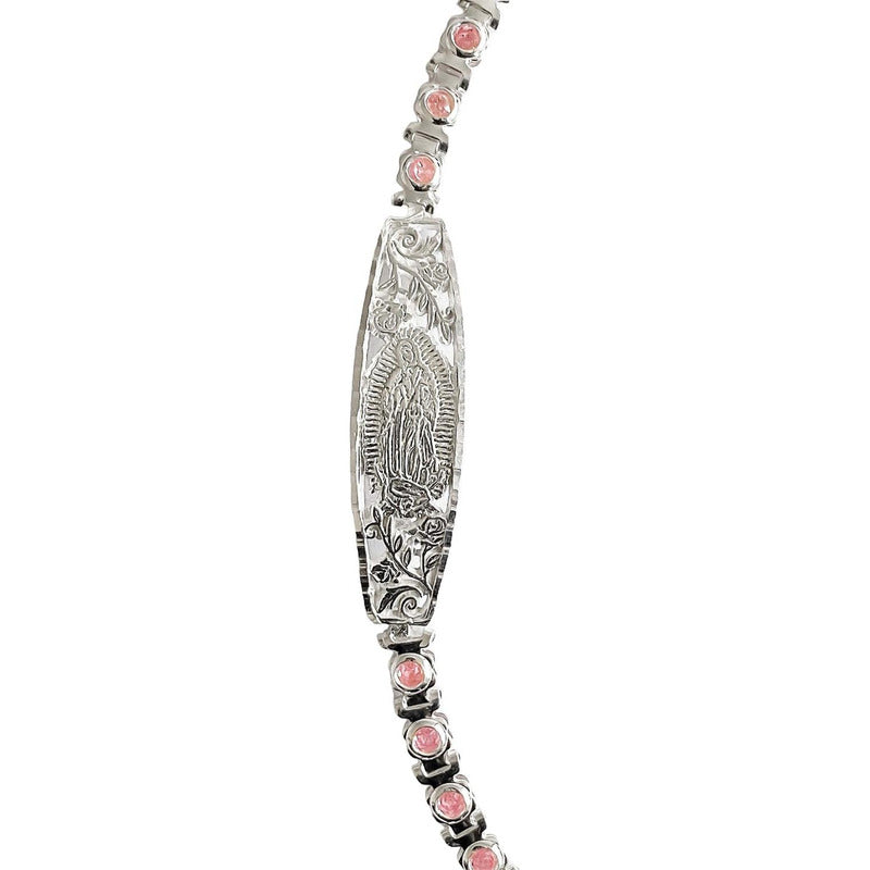 Pulsera Ajustable Placa Virgen Guadalupe Zirconias Plata 925