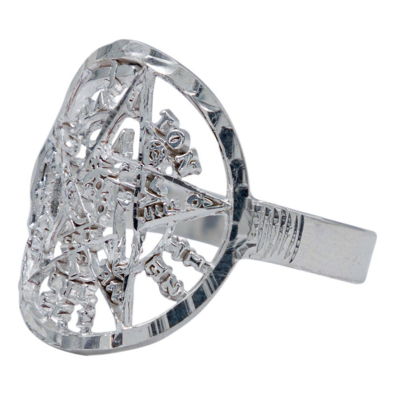 Anillo Tetragramaton Diamantado Hombre Mujer Plata 925