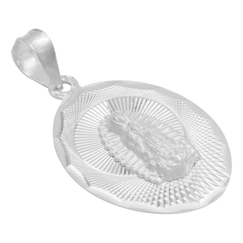 Dije Grande Oval Diamantada Virgen Guadalupe Plata 925 2.3cm