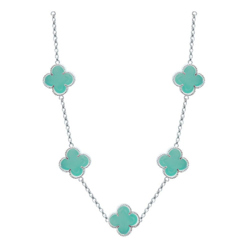 Cadena Con Dijes Trebol Esmaltado Corridos Plata 925 65 Cm