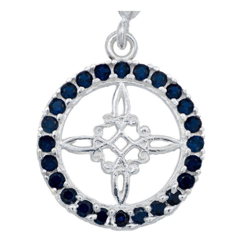 Dije Nudo De Bruja Contorno Zirconias Mujer Plata 925 2.2 Cm Azul