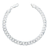 Pulsera Cuba Gruesa Diamantada Cerrada Hombre Plata 925 7 Mm