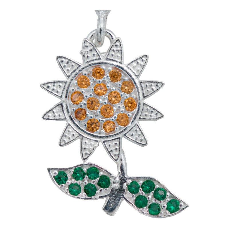 Dije Flor Primavera Zirconia Mujer Con Cadena Plata 925
