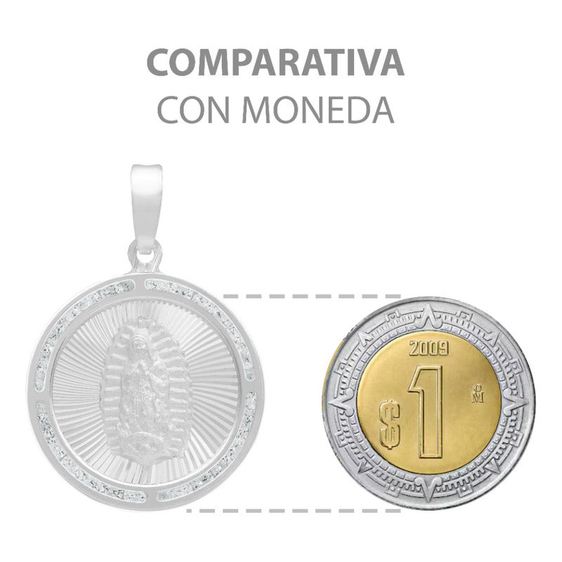 Dije Medalla Virgencita Guadalupe Zirconias Plata 925 2.3 Cm Blanco