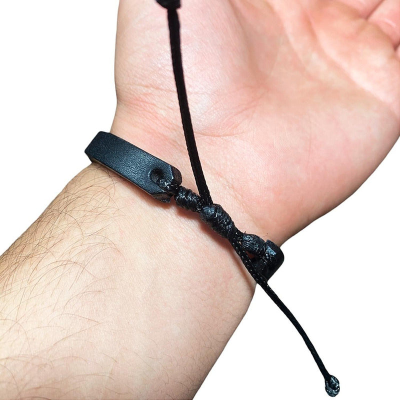 Pulsera Ajustable Unisex De Cuero Con Zirconias En Plata 925