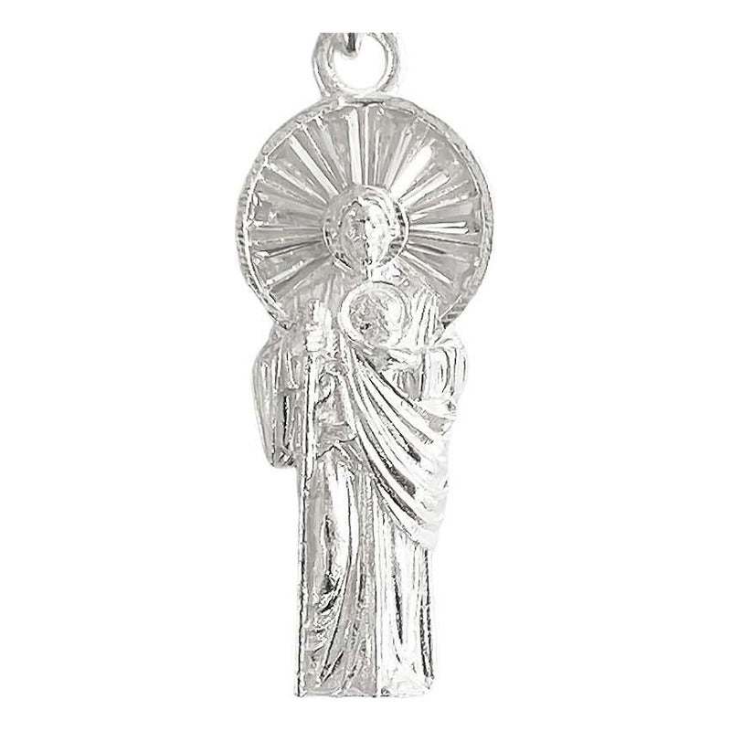 Dije Pequeño San Judas Corona Zirconias Liso Plata Ley 925