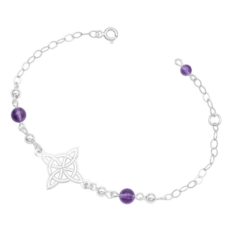 Pulsera Ajustable Mujer Nudo De Bruja Laser Bolas Plata 925 Violeta 6 Cm 20 Cm
