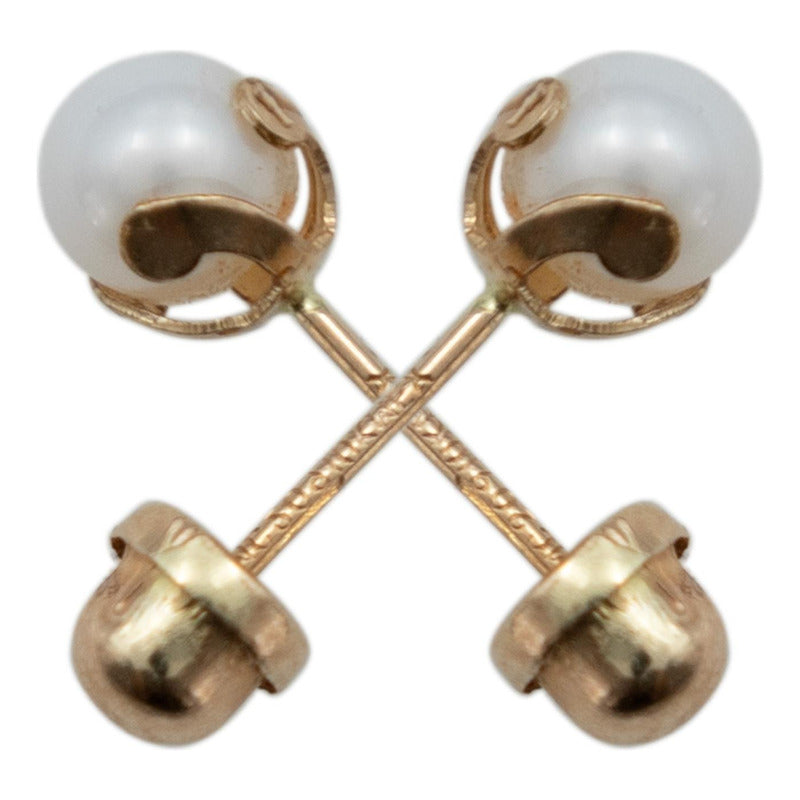 Arete Broquel Bola Perla Natural 5 Mm Mujer Regalo Oro 10k