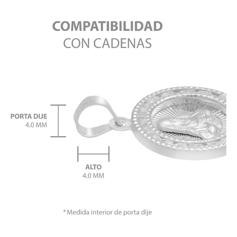 Dije Medalla Sagrado Corazón Zirconias Plata 925 1.6 Cm Blanco