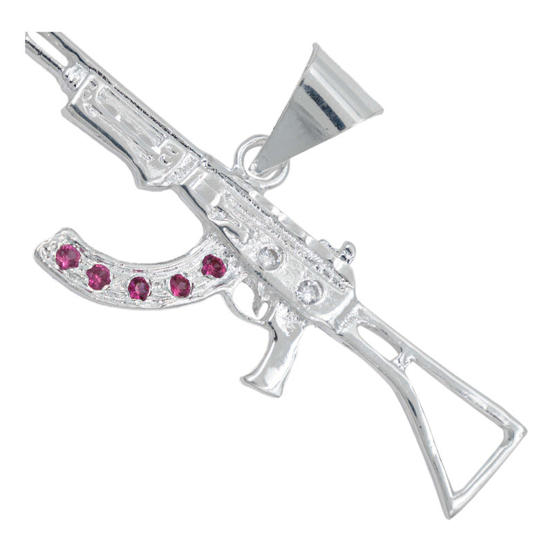 Dije Mediano Rifle Ak 47 Cuerno De Chivo Plata Solida S925