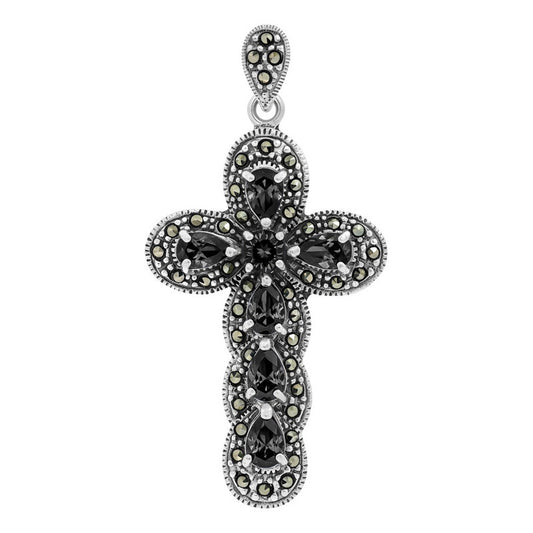 Dije Cruz Grande Rodizada De Plata Ley .925 Zirconias 5.2 Cm Negro