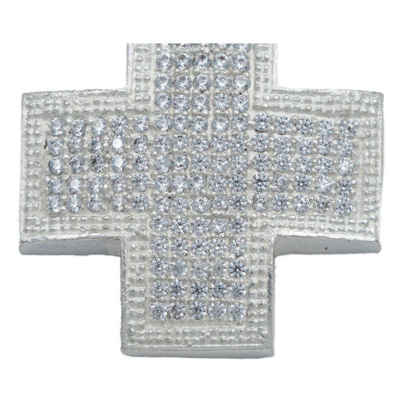 Dije Cruz Ancha Hueca Zirconias Hombre Mujer Plata 925 4 Cm