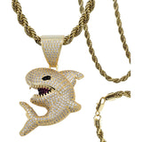 Dije Tiburon Piedras Hiphop + Cadena Regalo Chapa Oro 14k