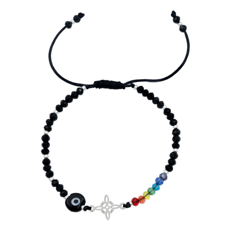 Pulsera Ajustable Nudo Bruja 7 Chakaras Ojo Turco Plata 925