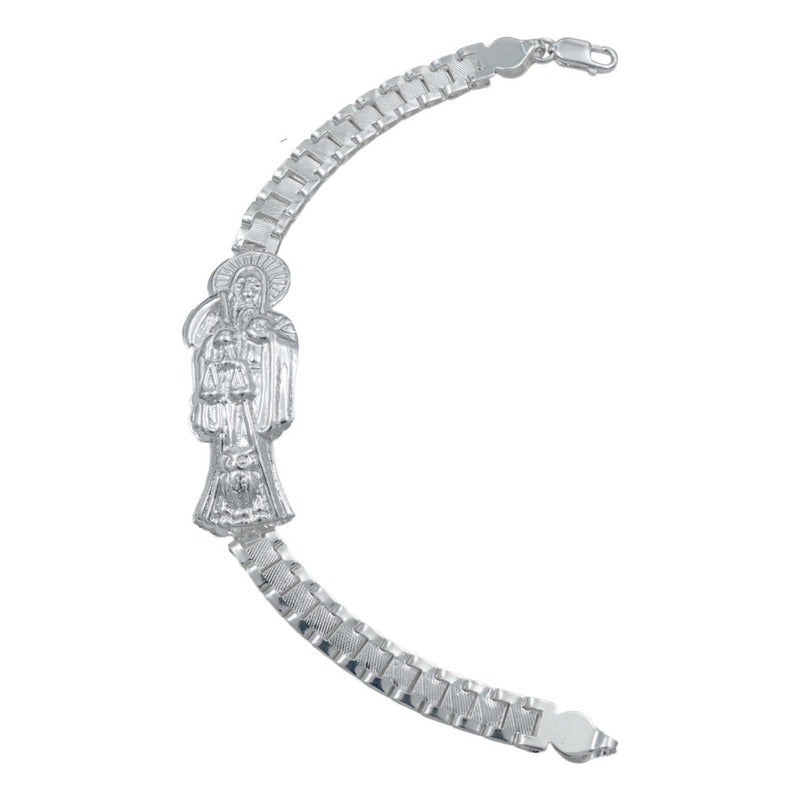 Pulsera Rolo Gruesa Santa Muerte Grande Troquelada Plata 925