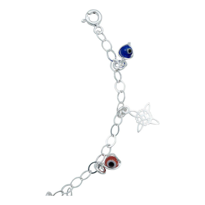 Pulsera Ajustable Nudo Bruja Ojo Turco Colgante Plata S925
