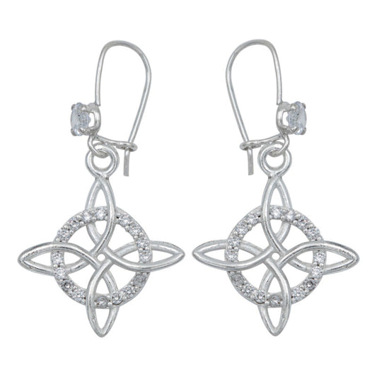 Aretes De Gancho Zirconia Nudo Bruja Celta Plata 925