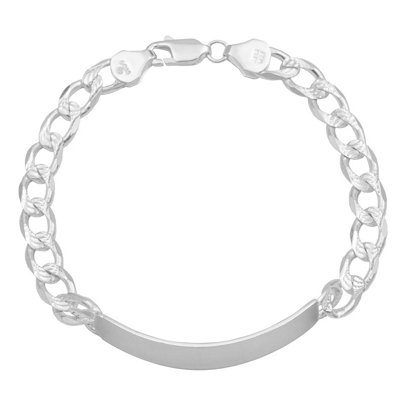 Esclava Placa Gruesa Cubana Diamantada Hombre Plata 925 7 Mm