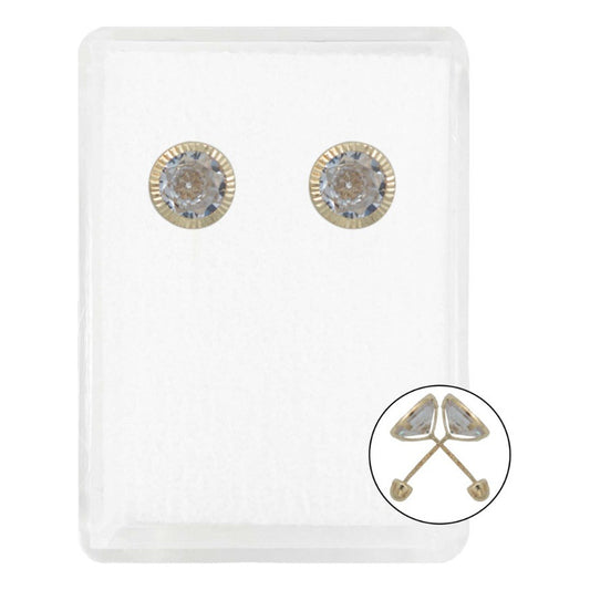 Arete Broquel Bisel Diamantado Zirconia Mujer 6 Mm Oro 10k