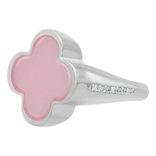 Anillo Grande Hombre Mujer Trebol Esmaltado Resina Plata 925 Rosa 7