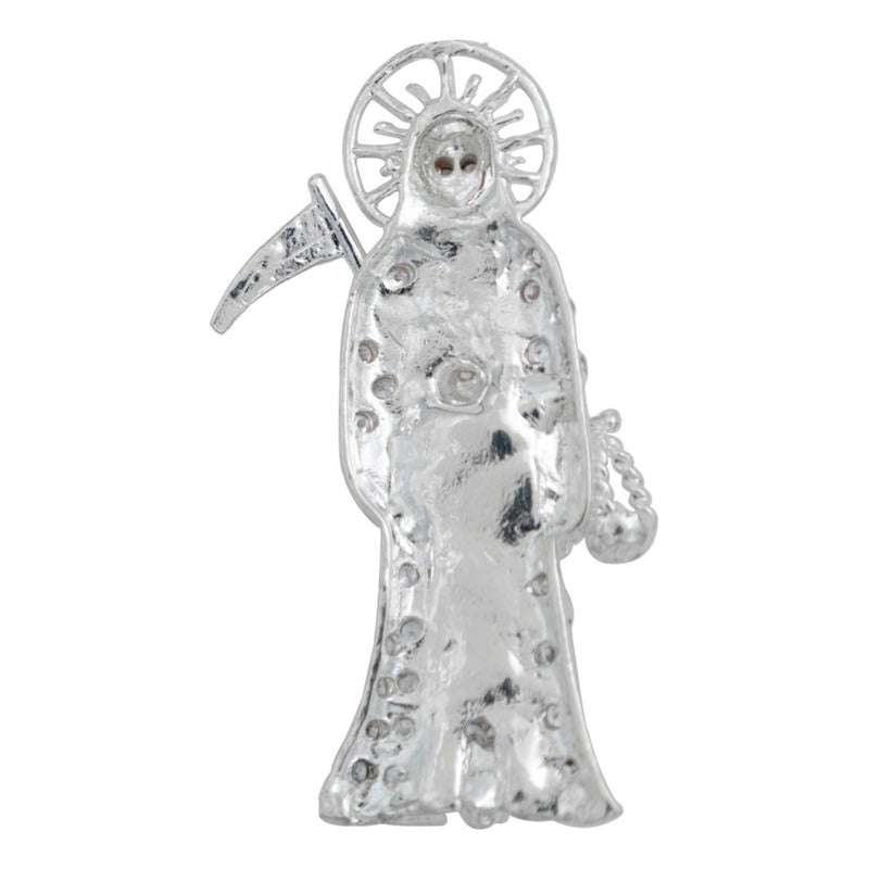 Dije Santa Muerte Guadaña Asa Lisa Zirconia Plata 925 5.8 Cm