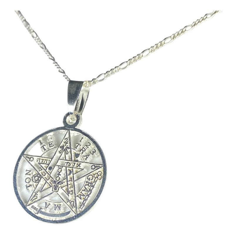 Dije Tetragramaton Plata 925 Medalla Pentagrama + Cadena 925