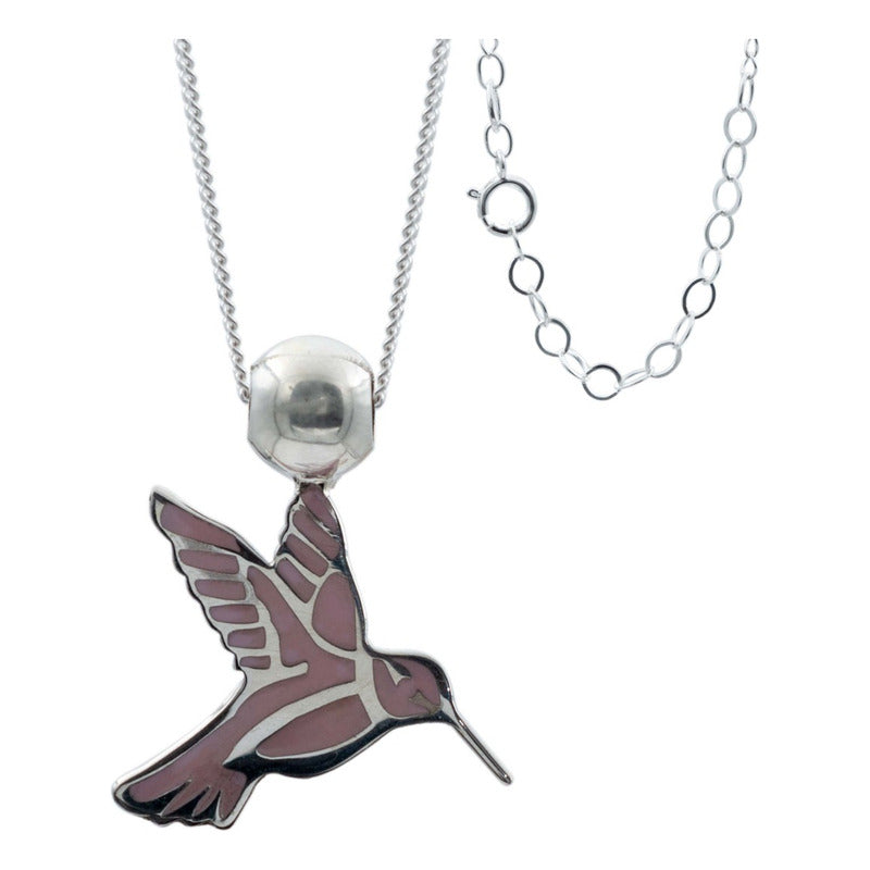 Collar Ajustable Colibri Esmaltado Mujer Regalo Plata 925