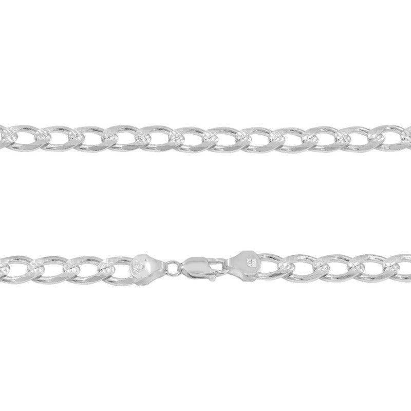 Cadena Cubana Diamantada Barbada Hombre Plata925 65cm X 9mm Plateado
