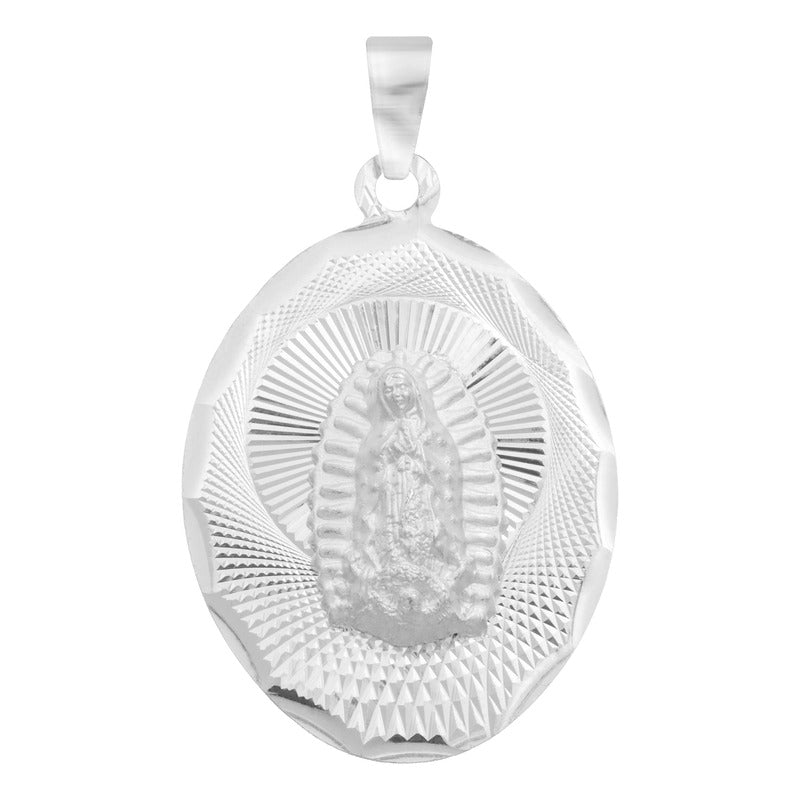Dije Grande Oval Diamantada Virgen Guadalupe Plata 925 2.3cm