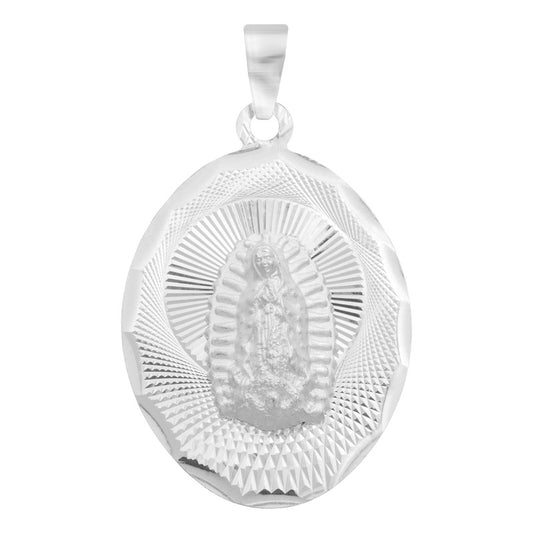 Dije Grande Oval Diamantada Virgen Guadalupe Plata 925 2.3cm Plateado