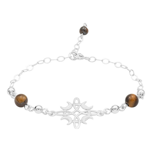 Pulsera Ajustable Nudo De Bruja Fases Lunes Bolas Plata 925 Café 6 Cm 20 Cm