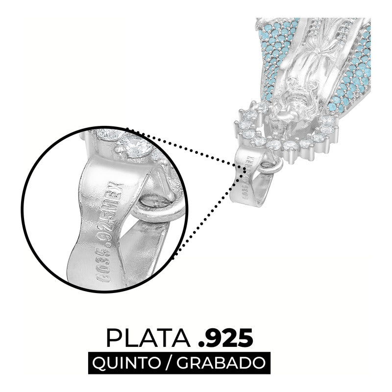 Dije Virgencita Milagrosa Zirconias Fátima Plata 925 5.8 Cm Celeste