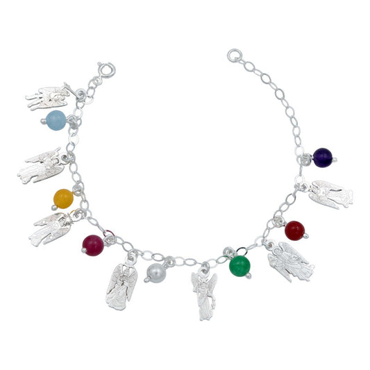Pulsera Ajustable 7 Arcangeles Chakaras Laser Plata .925 Multicolor 6 Cm 19 Cm