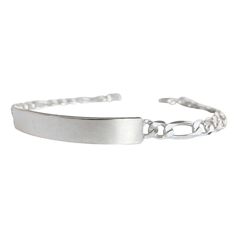 Esclava Hombre Pulsera Fígaro Plata 925 Placa Lisa 6 Mm