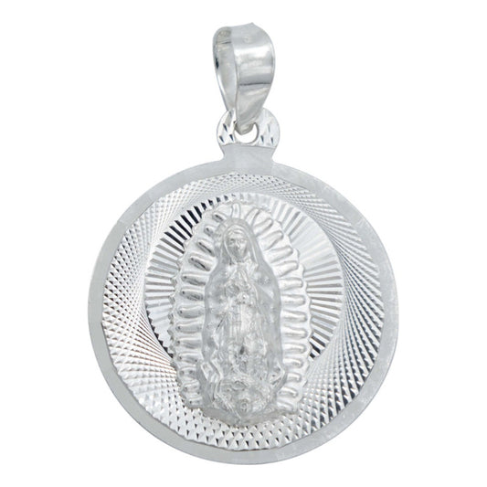Dije Medalla Diamantada Virgen Guadalupe Plata 925 2.8 Cm Plateado