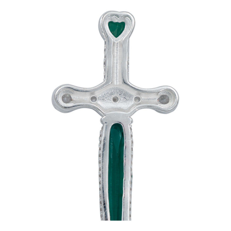 Dije Grande Espada San Miguel Corazón Zirconias Plata 925