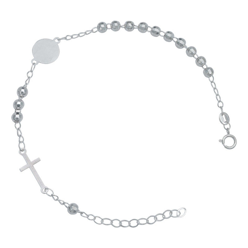 Pulsera Ajustable Mist Cruz Virgen Bola Diamantada Plata 925