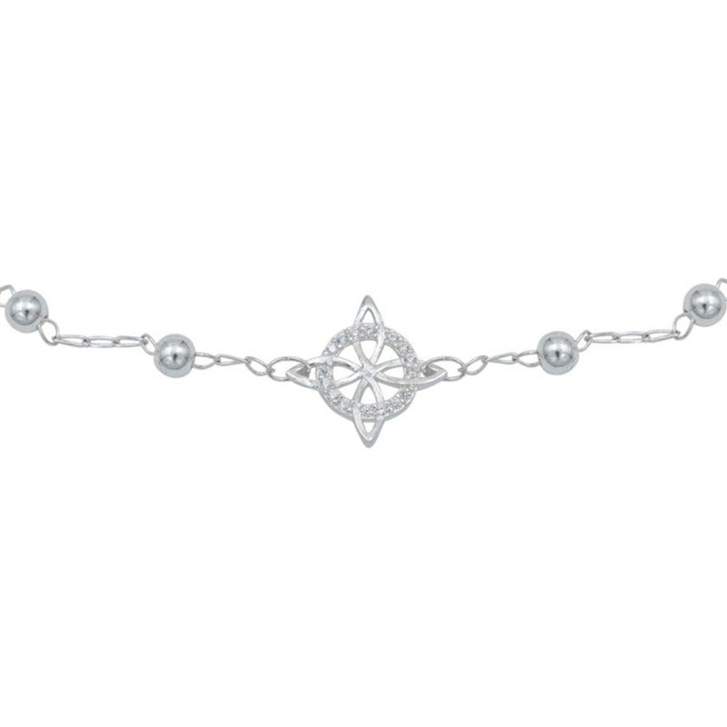 Pulsera Ajustable Nudo Bruja Zirconia Bola 3 Mm Plata 925