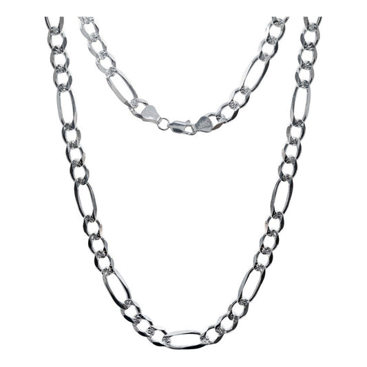 Cadena Figaro 3x1 Diamantada Hombre Plata 925 8 Mm X 65 Cm Plateado