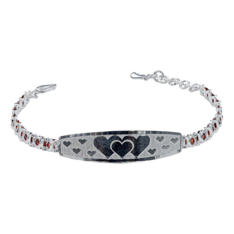 Pulsera Ajustable Zirconias Placa Corazón Amor Plata 925