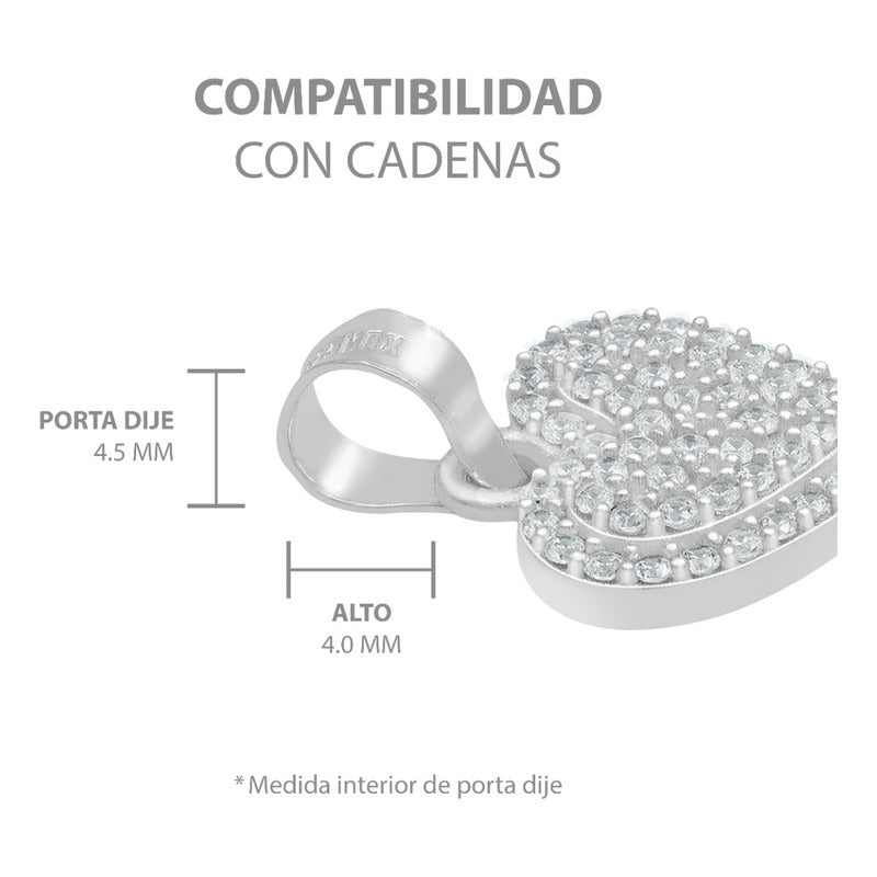 Dije Corazón Zirconia Mujer Amor Mamá Regalo Plata 925 1.7cm