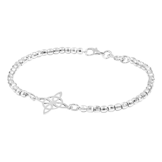 Pulsera Plata 925 Nudo De Bruja Bolitas Facetadas 4mm Plateado 19 Cm