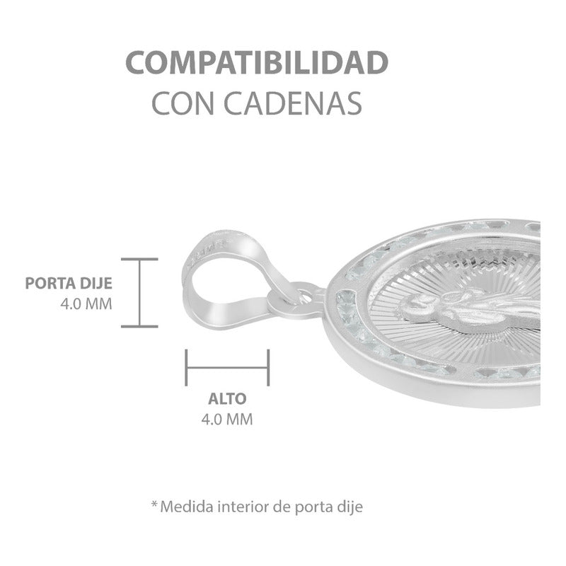 Dije Medalla Diamantada San Judas Zirconias Plata 925 1.8 Cm Blanco