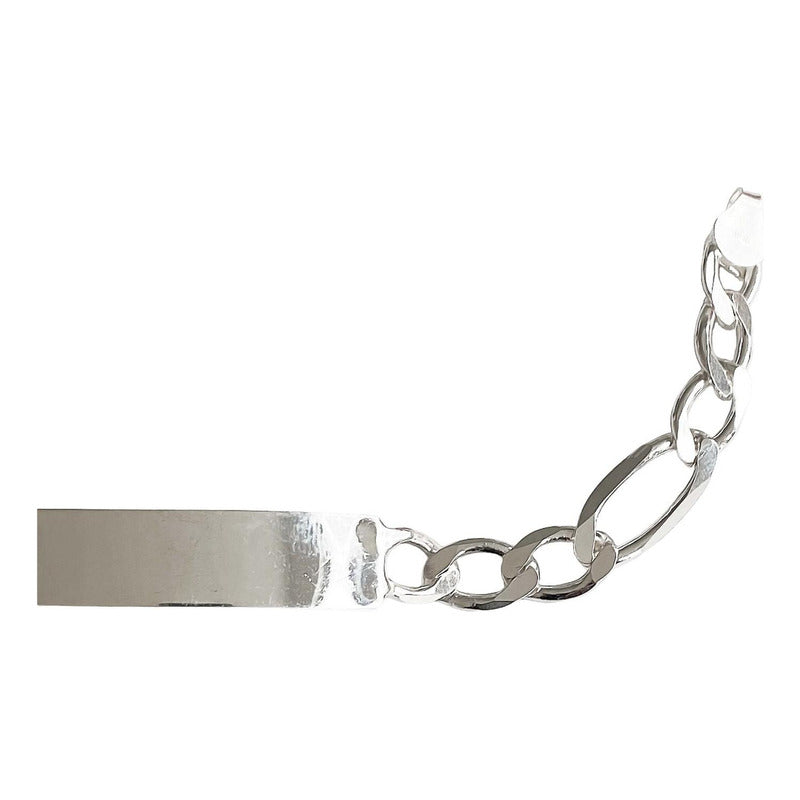 Esclava Gruesa Hombre Fígaro Plata 925 Placa Lisa 9.5 Mm